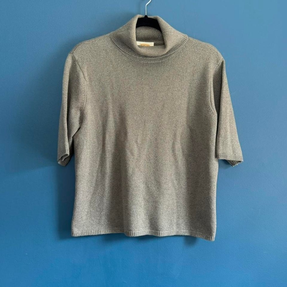 Vintage 90s Sweater Women's Size Large Talbots Wool Blend Sparkly Gray SIlver